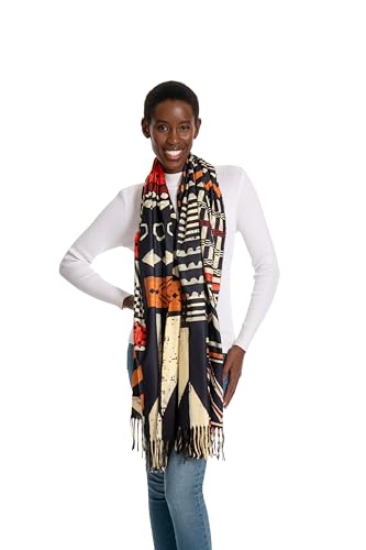 Bkytgek Soft Cashmere Feel Scarf for Women,African Tribal Style Double Sided Prints Warm Tassel Shawl Scarf Winter Large Wrap