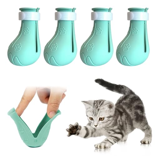 ALMDA Anti-Scratch Cat Shoes 4 Pack, Pet Supplies Scratch Deterrent Booties, Grooming Accessories Silicone Nail Gloves, Adjustable Claw Cover for Bathing Shaving Treatment Checking (Green)