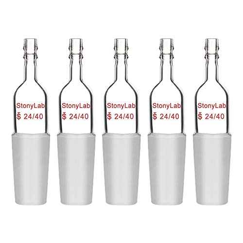 stonylab [Pack of 5] Glass Straight Inlet Adapter with 24/40 Male Glass Joint and 10mm Hose Connection Lab Glassware