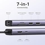 UGREEN Revodok 7 in 1 USB C Hub Gigabit Ethernet Adapter 4K@60Hz HDMI, 100W PD Charging, USB A Data Ports, SD/TF Card Reader Compatible with Mac M1, M2, M3, iPad, iPhone 15 Pro/Pro Max, Steam Deck