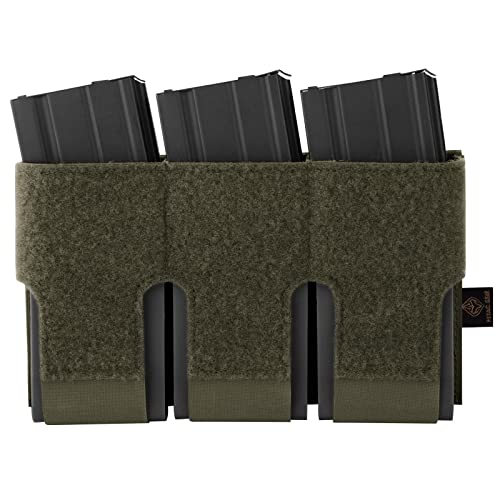 PETAC GEAR Triple Magazine Pouch |Elastic Kangaroo Rifle Mag Holster| 5.56/9mm Magazines Holder Pocket with Hook Panel (Ganger Green)
