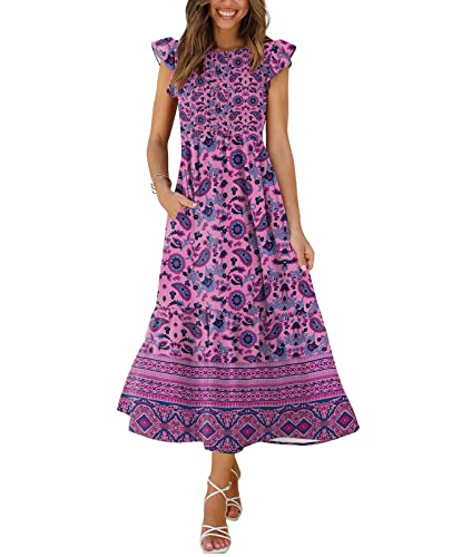 Bohemian Dress for Women Smocked Dress Easter Dress for Women Purple Paisley M