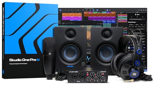 PreSonus AudioBox USB 96 Bundle — USB Audio Interface, XLR Interface for Guitar, Device for PC & Mac, Complete Recording Package with Studio One Pro, Music Production, Home Studio