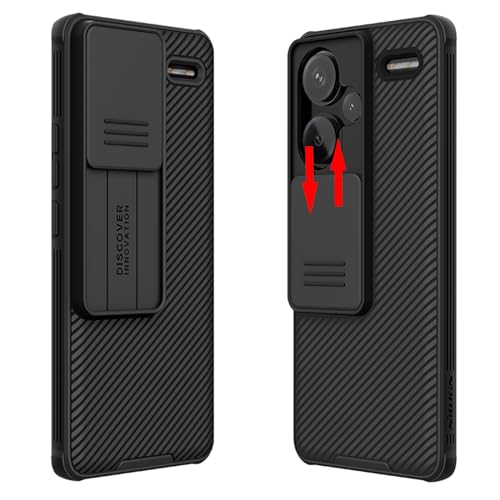 teroxa Compatible with Xiaomi Redmi Note 13 Pro Plus 5G Case, Slide Cover Camera Lens Privacy Protection Hard PC Back Soft TPU Bumper (Black)