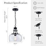 WUZUPS Chandelier Rustic Farmhouse Industrial Round Ceiling Pendant LED Light Fixture with Clear Glass Shades for Dining Room Kitchen Island Foyer Entryway, H 13" x W 10", E26 Base, Black