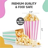 Chloe Elizabeth Mini Popcorn & Candy Favor Treat Boxes For Birthday, Bridal and Baby Shower - Assorted Striped Design - 36 Count (Rainbow Pastel Mix)