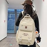 WanMaoTai Cute Aesthetic Backpack Y2K Supplies Laptop Bag Travel Bookbag Large Capacity Japanese Style (Khaki)