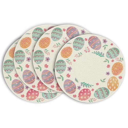 Artoid Mode Easter Round Placemats Set of 4, 14 Inch Colored Eggs Floral Spring Round Table Mats for Easter Party Kitchen Dining Decoration