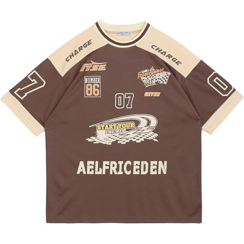 Aelfric Eden Mens 90s Vintage Oversize Shirts Summer Unisex Hipster Printed Casual Tee Streetwear Harajuku Top Tshirt Coffee