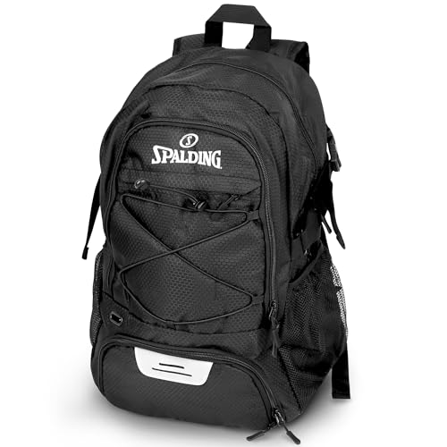 Spalding Basketball Backpack - Black Sports Bag with Ball & Shoe Compartment, Basketball Accessories Bag