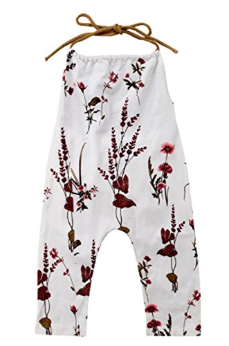 stylesilove Baby Toddler Girls Floral Pattern Strap Harem Backless Jumpsuit (70/6-12 Months)
