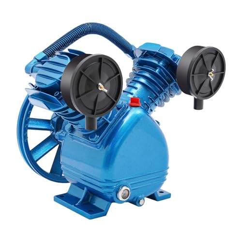 CheriMuMu 3HP Air Compressor Pump, 2-Piston V-Style Air Compressor Pump Head, 115PSI Twin Cylinder Single Stage Blu Electric Motor Pump Replacement for Factory, Auto Repair 250L/min