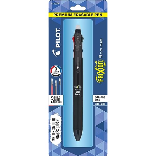 PILOT FriXion Ball 3 Erasable Gel Ink Pen, Extra Fine Point (0.5mm), Black/Blue/Red Ink, Single Pen Plus 3 Refills (14225)
