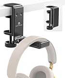 APPHOME Foldable Headphone Stand Hanger Holder, Space-Saving Aluminum Soundbar Stand with Universal Fit for Gaming PC Accessories, Under Desk Clamp Hook Mount (Black-1PC)