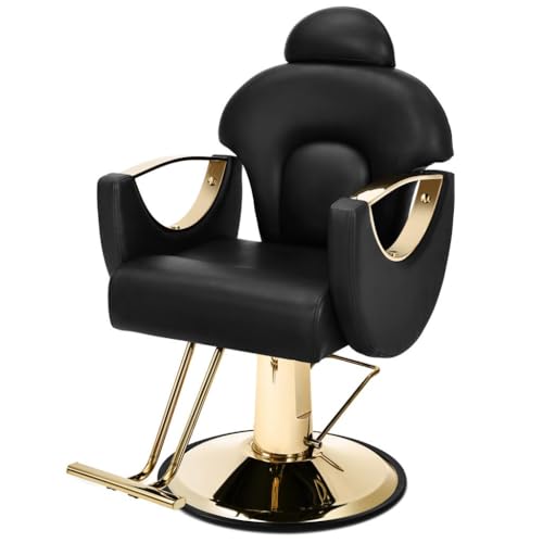 Artist hand Reclining Salon Chair Heavy Duty Barber Chair, Oversized Hydraulic Pump Hair Salon Chair 360 Degree Swivel for Hair Stylist, Beauty Spa Equipment Max Load 400 LBS, Black and Gold