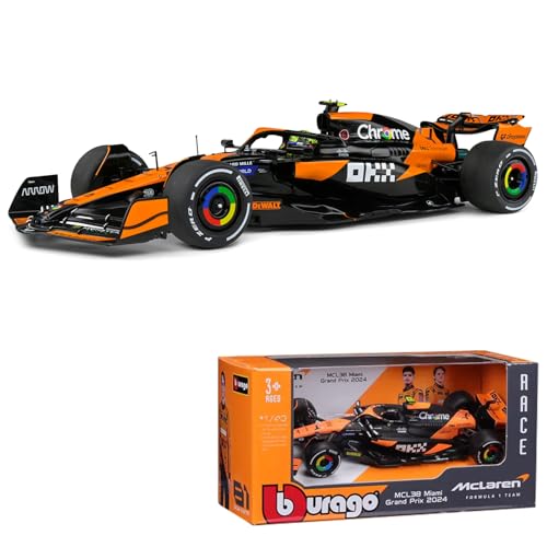 Bburago 1/43 Scale Formula 1 McLaren F1 MCL38 Miami Grand Prix Collection - #4 Lando Norris