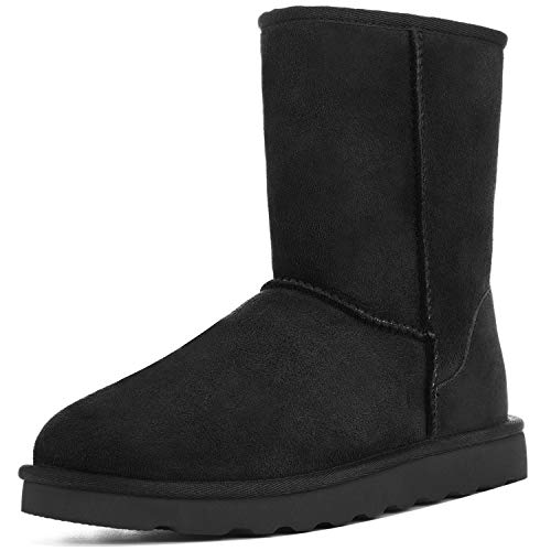 WaySoft Women's Genuine Australia Sheepskin Snow Winter Boots, Classic Water Resistance Shearling Boots (9 M US, Black)