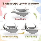 Baby Swing Indoor and Outdoor, Canvas Hammock Swing for Baby to Toddler with a Comfortable Seat, Macaroon Wooden Toy, Adjustable 5-Point Harness,3 Modes,Gift for Baby Boys Girls, Grey&White