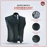 Daniel Smart Leather Motorcycle Vest Premium Cowhide Biker Vest for Men with Unique Skull Design lining & Armory Pockets