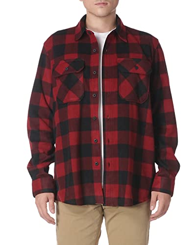 Wrangler Authentics Men's Long Sleeve Heavyweight Fleece Shirt, Red Buffalo Plaid, X-Large