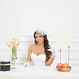 Fascinators Clip Hat Wedding Cocktail Tea Party Headwear and Short Lace Bowknot Gloves for Women (102 White)