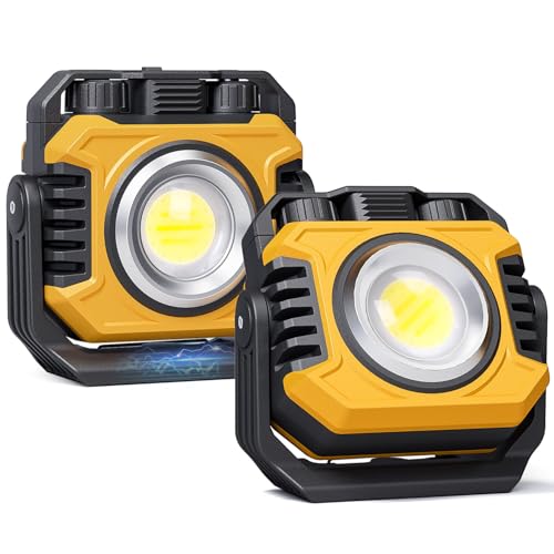 Samyoung 2 Pack Super Bright Rechargeable Work Light, 28 Hours Long Lasting Stepless 2700-8000K White Warm & Brightness Magnetic Work Light, Ultralight 360°Rotating Portable Work Light with Hook