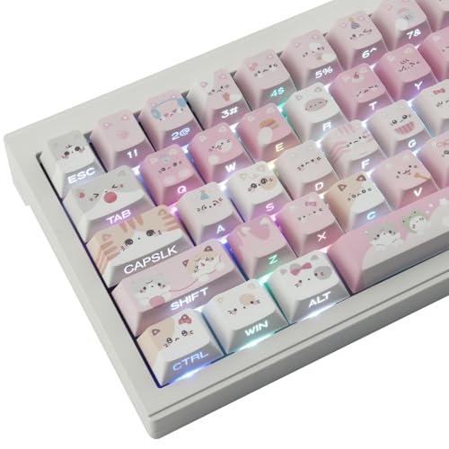 TYRIXKI PBT Keycaps - Side Printed Keycap Set,136 Keys Shine Through Meow Meow Squad Custom Cat Keycaps, Cherry Profile Keyboard Keycaps for Cherry MX Switches Mechanical Keyboards