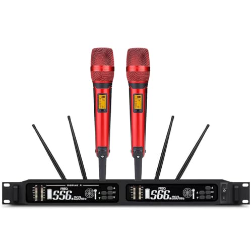 UHF Dual Wireless Vocal Microphone System for Sennheiser SKM 9000 Digital Handheld Transmitter for Stage Church Performance Karaoke DJ, Red Color Hand Mike