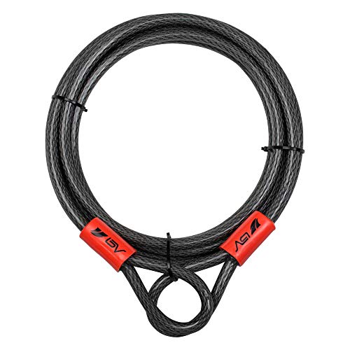 BV Heavy-Duty 15FT Security Cable with Loops - 10mm (3/8 Inch) Cut-Resistant Braided Steel Cable - Versatile & Weatherproof - Security Chain for Padlock, Chain Lock, Wire Lock