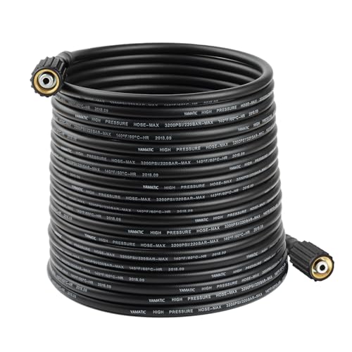 YAMATIC Kink Resistant Pressure Washer Hose 50FT 3200PSI, 1/4" Kink Resistant Power Washer Hose with M22 Brass Fitting, Replacement Hose for Electric & Gas Pressure Washers