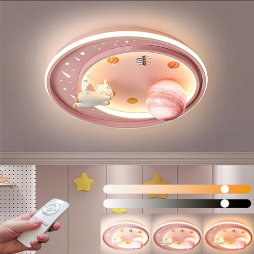 DAYAERYA LED Ceiling Light Dimmable with Remote Control Cartoon Unicorn Modern Round Ceiling Light 62W for Boys, Girls Bedroom and Living Room Baby Room