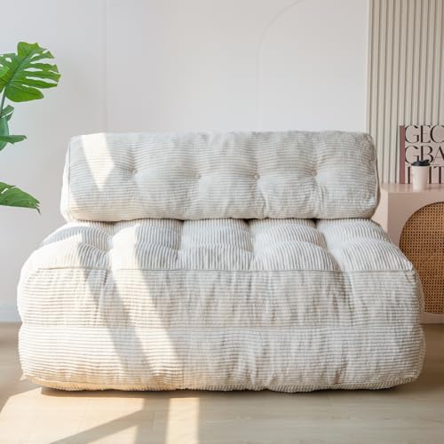 MAXYOYO Folding Sofa Bed, Convertible Sleeper Chair with Pilow Foldable Matress with Back Support, Portable Fold Out Chair Bed Comfy Floor Sofa Lounge for Living Room Bedroom, Beige, Double