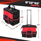 DNA MOTORING 18in Canvas Rolling Tool Bag, Telescoping Handle 600D Large Roller Tool Bag, Tool Bag Organizer for Electrician, Carpentry, HVAC, TOOLS-00640