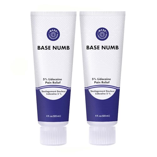 BASE LABORATORIES Tattoo Numbing Cream | 5% Lidocaine Cream Maximum Strength | 8oz (Pack of 2 x 4oz) I Numbing Cream for Tattoos | For Pain Sensitivity Before & After Skin Procedures