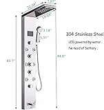 FUZ Contemporary Shower Panel Tower System Stainless Steel 6-Function Faucet LED Rainfall Waterfall Shower Head + Handheld Sprayer + Rain Massage Body Jets + Tub Spout,Brushed Nickel