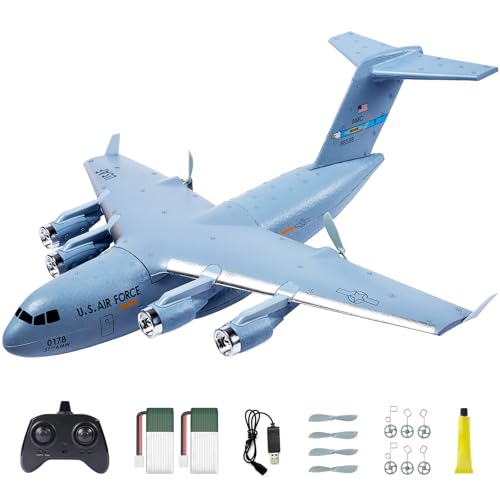 AIGIMU RC Airplane, 2CH RC Plane Ready to Fly, 2.4GHz C-17 Remote Control Airplane with 6-axis Gyro Stabilizer Globemaster III Military Transport Aircraft for Beginners Boys Kids Adults Patent Pending