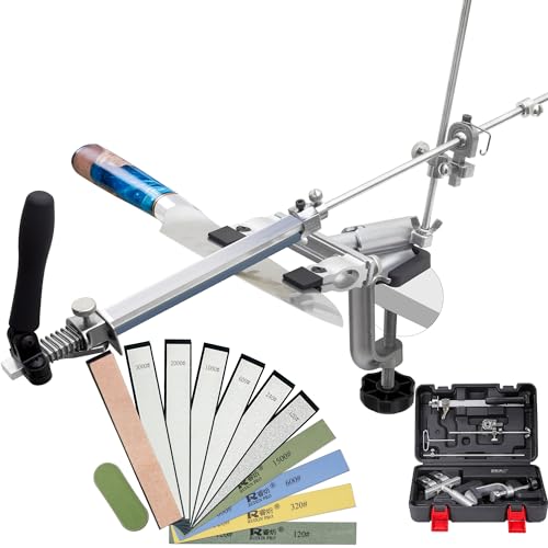 CWOVRS Knife Sharpening Kit, RUIXIN PRO RX-009 Knife Sharpener, 360° Flip Rotation, Upgraded Fixed-Angle & Adjustable Knife-Clip, Chef Knife Sharpening System, 10 Stones+ Polish Kit