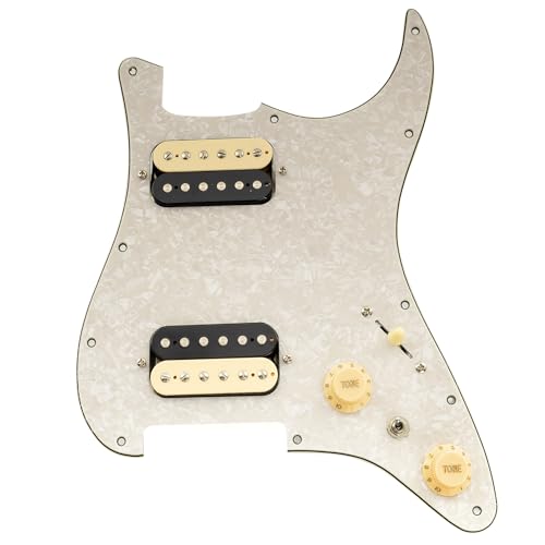 Musiclily Pro-SE ST-HH-OMHA Pre-wired Pickguard with Alnico 5 Humbuckers Mini Toggle Switch for Strat Style Electric Guitar, 4Ply Aged White Pearl