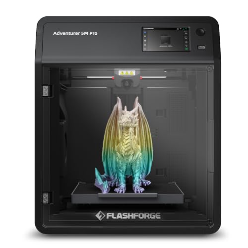 FLASHFORGE Adventurer 5M Pro 3D Pinter, 600mm/s High-Speed with 1 Click Fully Auto Printing Systerm, Quick Detachable 280°C Direct Extruder, Auxiliary Chamber Cooling, Remote Control, 220x220x220mm