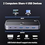 UGREEN USB Switch A & C Input Computers Share 4 USB Ports, USB Switcher Selector for PC Laptop Keyboard Mouse Webcam USB-Microphone, USB Switch Adapter with 2 USB C Data Cables and Remote