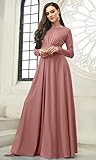 KOH KOH Womens Long Full Sleeve Sleeves Flowy Empire Waist Fall Winter Modest Formal Floor Length Abaya Muslim Bridesmaid Bridal Gown Gowns Maxi Dress Dresses, Cinnamon Rose Pink L 12-14