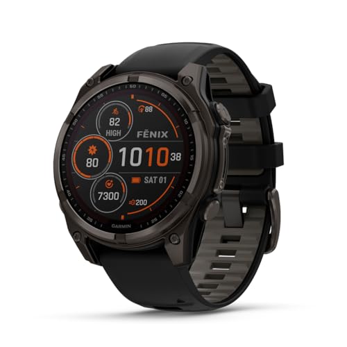 Garmin fēnix® 8 – 47 mm, Solar, Sapphire, Premium Multisport GPS Smartwatch, Long-Lasting Battery Life, Dive-Rated, Built-in LED Flashlight, Carbon Gray DLC Titanium with Pebble Gray Band