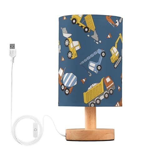 Yuiboo Table Lamps Night Stand Lamps Classic Colorful Construction Trucks Navy Blue Table Lamps for Kids Bedroom de mesa