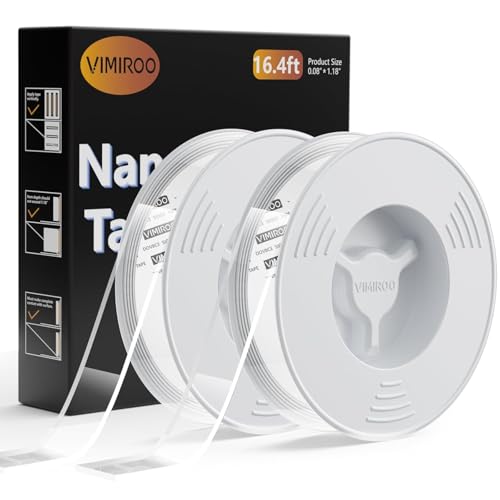 vimiroo 2 Pack Double Sided Tape Heavy Duty, Extra Large 16.4FT Nano Double Sided Mounting Tape, Transparent Strong Removable Adhesive Picture Hanging Strips, Wall Tape Sticky Poster Carpet Decor