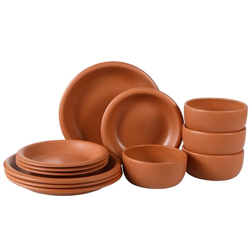 Bloomhouse - Oprah's Favorite Things - Corsica Clay 12 Piece Stoneware Reactive Glaze Dinnerware Set - Burnt Apricot Terracotta