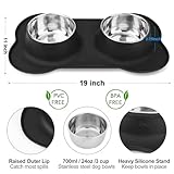 AsFrost Dog Food Bowls Stainless Steel Pet Bowls & Dog Water Bowls No Spill Non Skid, Feeding Bowls with Dog Bowls Silicone Mat for Small Medium Large Size Dogs, Cat Pet Dog Dishes Set, Black, 3 Cup