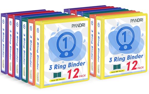 3 Ring Binder 1 Inch, PANDRI 12 Pack 1-Inch Binder Fits Letter Size 8.5'' x 11'' Paper, Versatile Binders for Office Home School, 2 Pockets, Assorted 6 Color