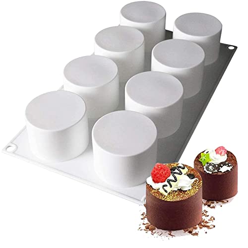 AFINSEA Tall Cylinder Silicone Molds for Baking Mousse Cake, 3D Silicone Baking Molds for Cakes, Brownie, French Dessert Mold for Pastry, Ice Cream, Cake Decoration(8-Cavity)
