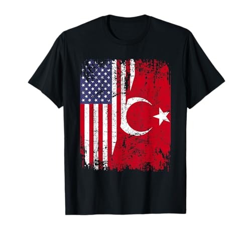 TURKISH ROOTS | Half American Flag | USA TURKEY FLAG T-Shirt