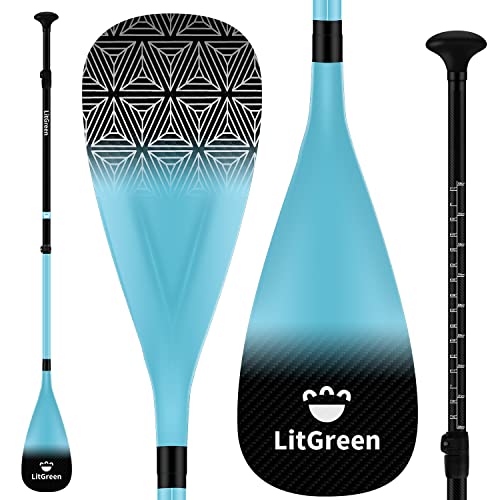 LitGreen Full Carbon Fiber SUP Paddles for Surfing, 1 x 3 Section Adjustable 25oz Lightweight Stand-up Paddle Oars for Paddleboard, Floating, Water Sport